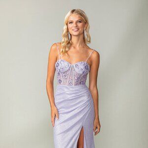 New Floral Fashion Forward Maxi Gown w/ Sheath Silhouette & Lace Up Back DQ 4369